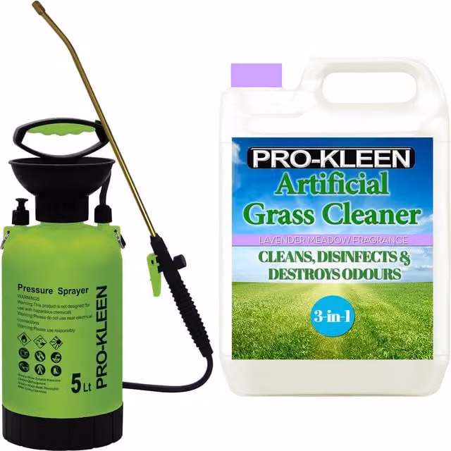 Pro-Kleen 5L Manual Pressure Sprayer with 5L Lavender Artificial Grass Cleaner in Purple and Green