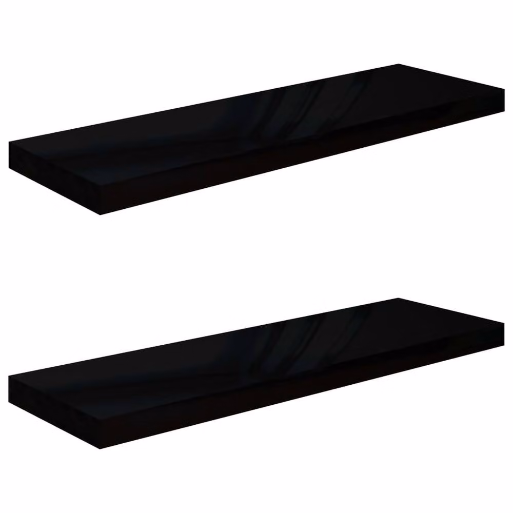 Berkfield Home Durable Floating Wall Shelves, 2 Pack, High Gloss Black, W: 80 cm, D: 23.5 cm, H: 3.8 cm – 3