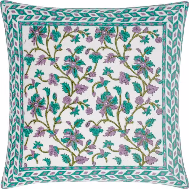 Make it a Home Mentera Floral Velvet Cushion in Oasis Green, Lilac and White