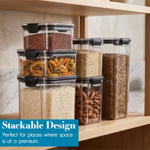 Argon Tableware Black Airtight Food Storage Container, 0.7 l, Leakproof and Stackable Plastic Meal Prep Container with Clip-Lock Lid – 5