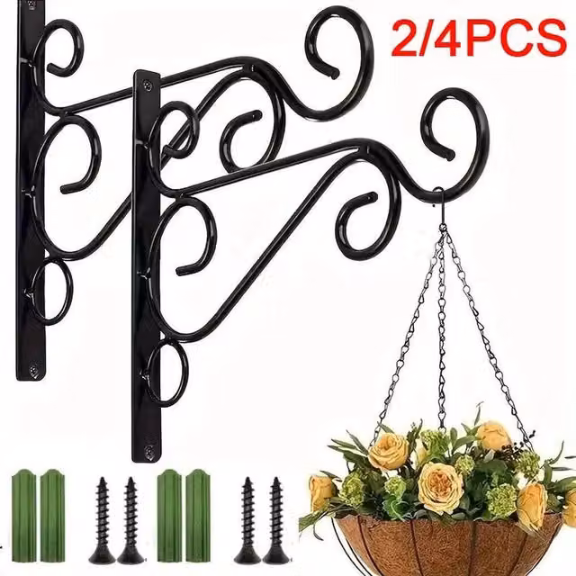 SPETLEK 4x Heavy Duty Metal Garden Hanging Basket Brackets in Matt Black, W/D/H: 100 x 52 x 5.2 cm – 1