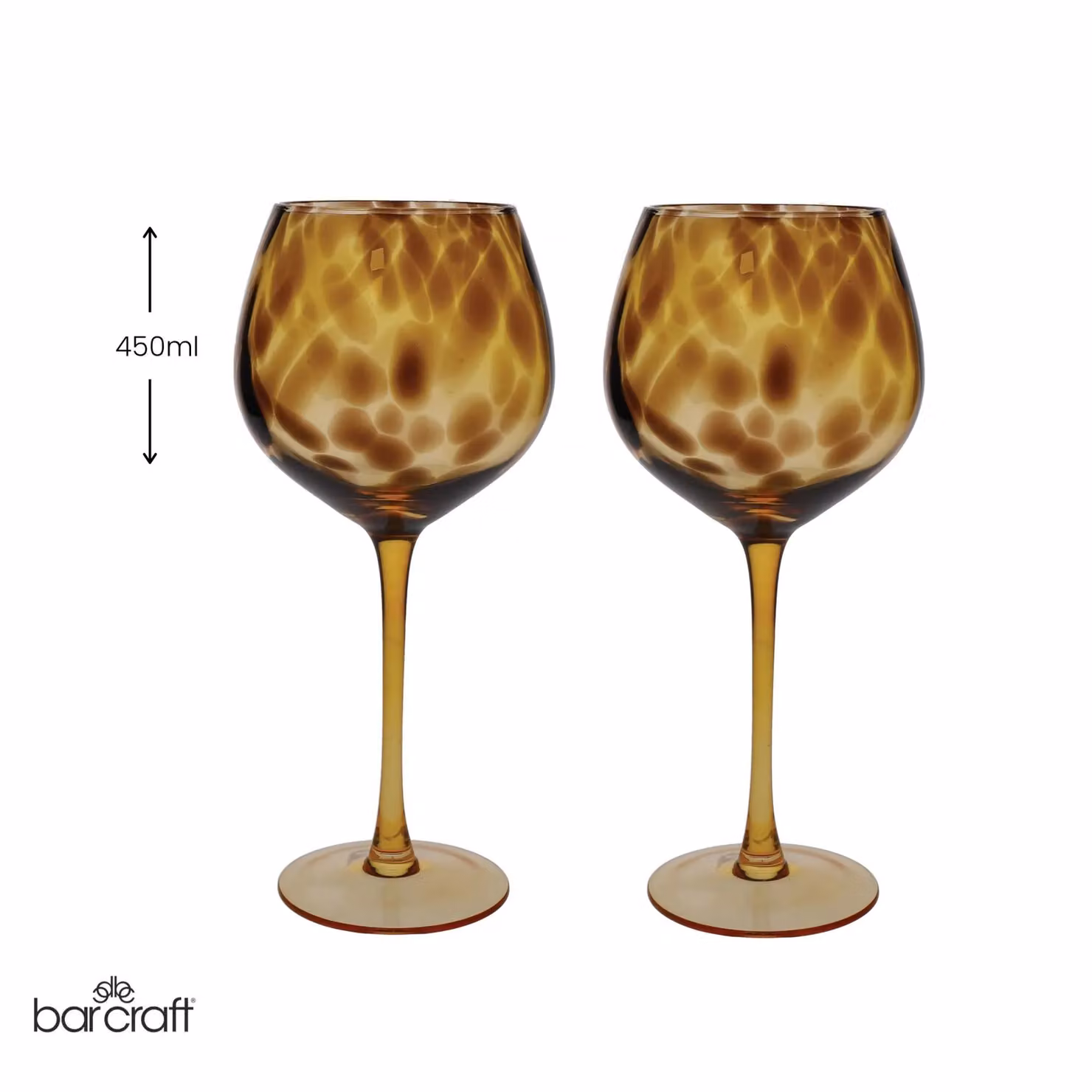 BarCraft Set of 2 Brown Tortoiseshell Patterned Lead-Free Glass Cocktail Gin Glasses – 5