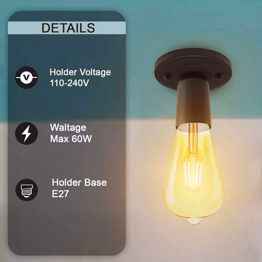 NESTLUNE Type 1 Teardrop Bulb Retro Industrial E27 Batten Lamp Holder in Black – 4