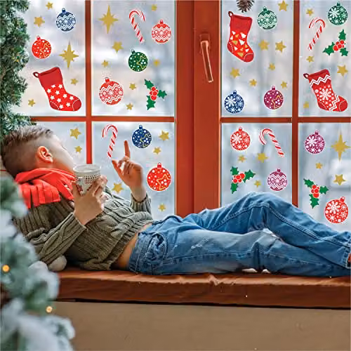 WALPLUS Christmas Window Stickers, 54 Piece Reusable Double-Sided Decals for Glass, Multicolour – 2