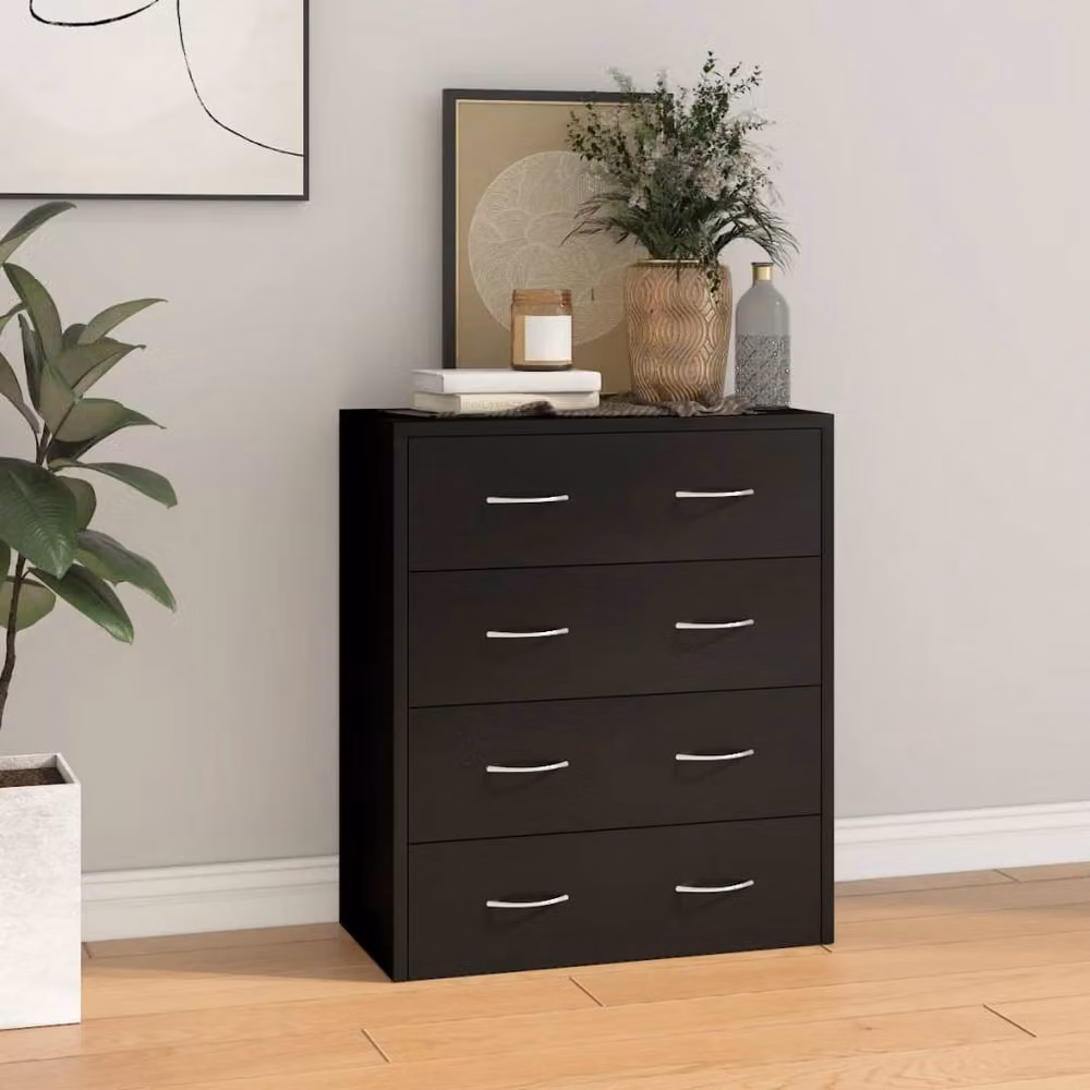 Berkfield Home Modern Black Sideboard with 4 Drawers, W: 60 cm, D: 30.5 cm, H: 71 cm – 2