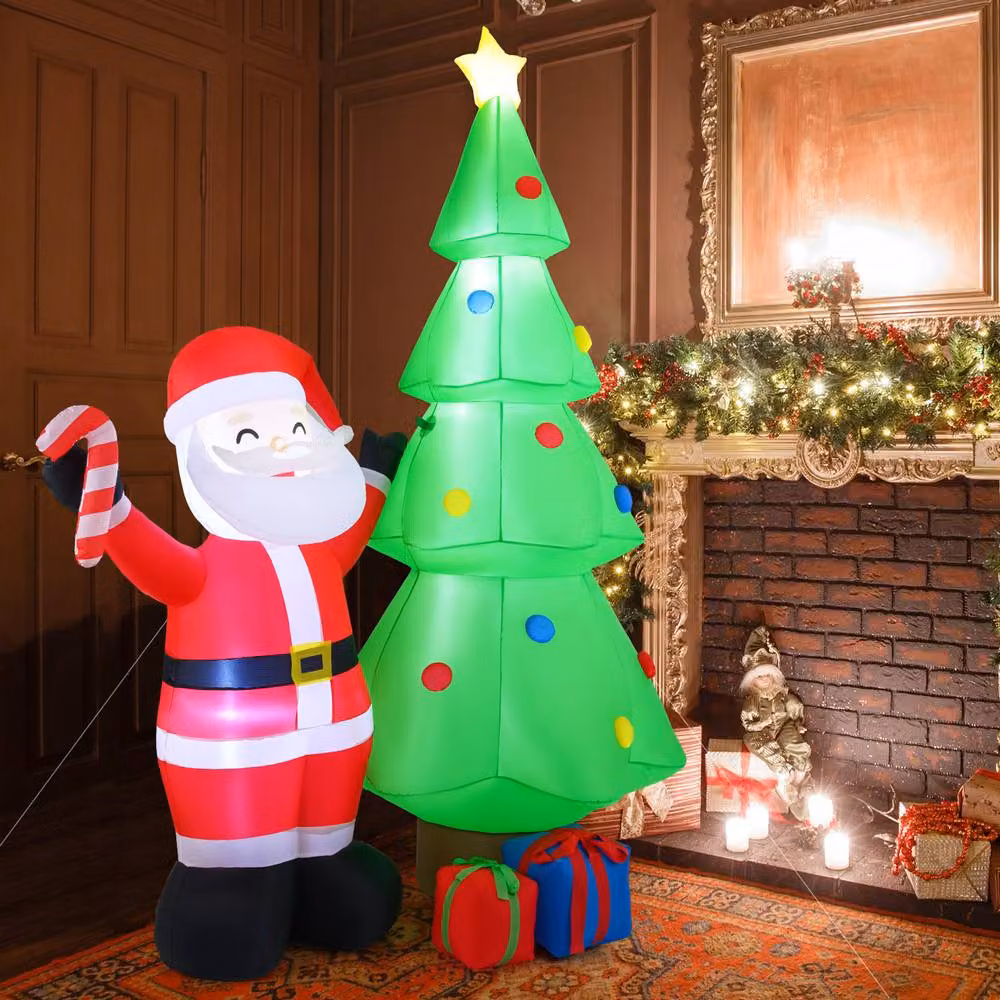 Gymax Multicolour Inflatable Christmas Tree with Santa Claus and Gift Boxes, Height: 245 cm – 8