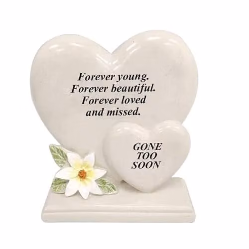 David Fischhoff Floral Heart Memorial Plaque in White, Yellow and Beige