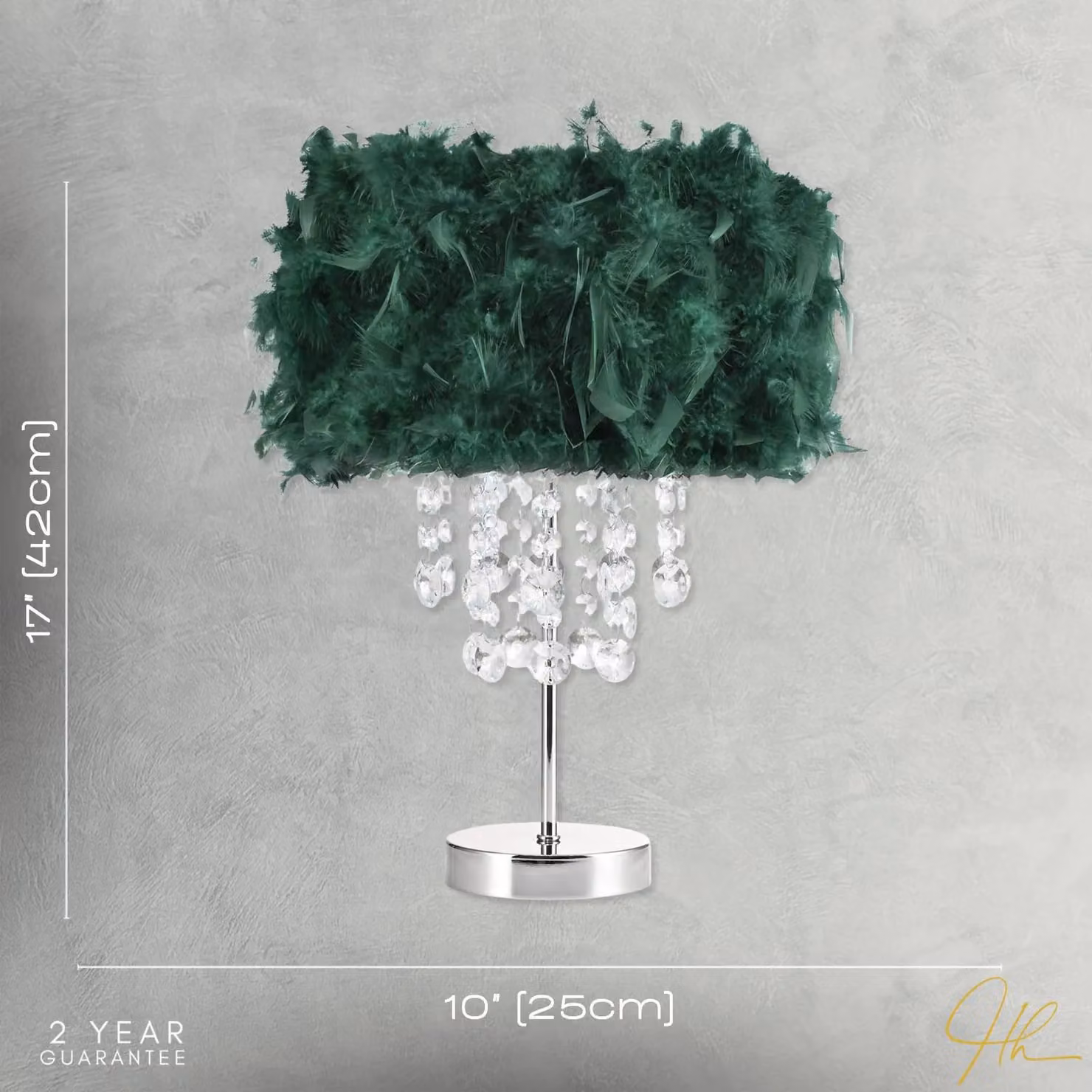 Happy Homewares Modern Feather Table Lamp with Green and Transparent Acrylic Droplets – 3