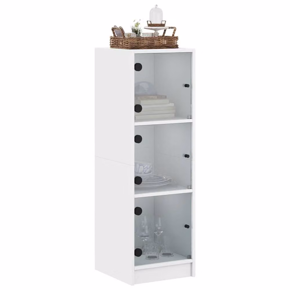 Berkfield Home Modern Highboard with Glass Doors in White, W/D/H: 35 x 37 x 109 cm – 2