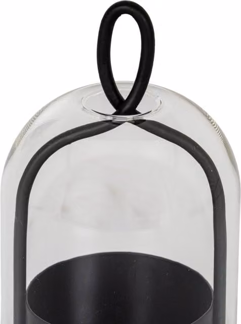 KDMK Nysa Large Pillar Candle Holder with Transparent Glass Cloche, Black