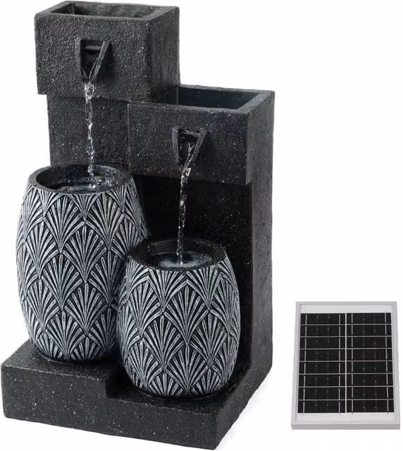 Gardenwize Solar Water Feature Double Vase Cascade in Grey with Rechargeable Battery Back-up, W/D/H: 40 x 21 x 40 cm – 1
