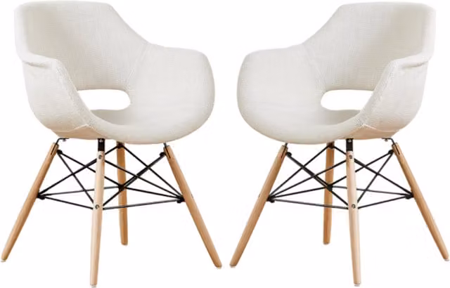 Life Interiors Olivia Set of 2 Mid-Century Fabric and Velvet Upholstered Dining Chairs in White and Black
