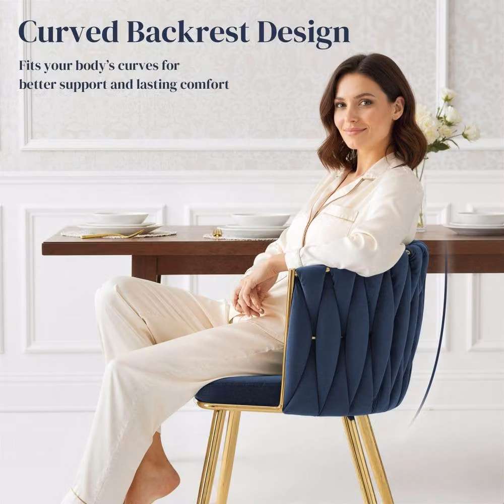 Wyld Haus Sosura Set of 2 Blue Velvet Dining Chairs with Gold Metal Legs – 6