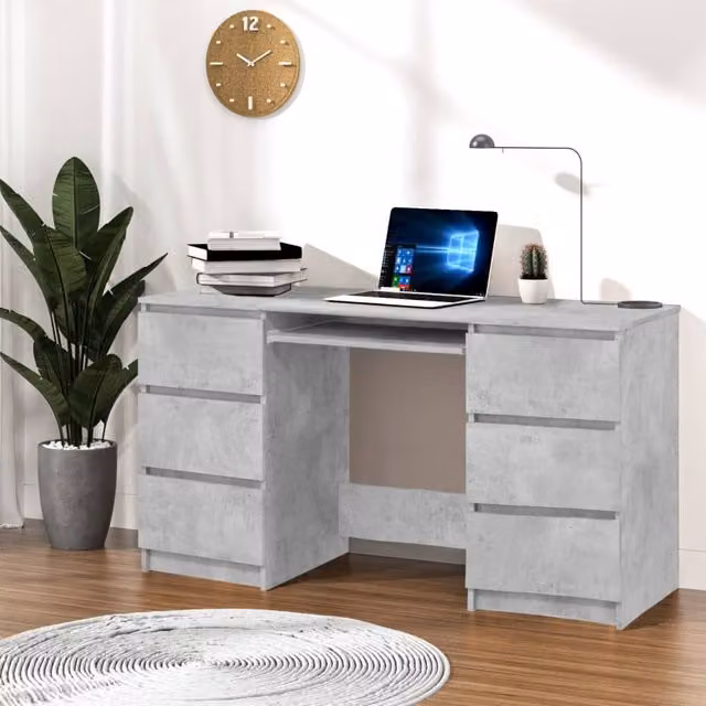 Berkfield Home Writing Desk in Concrete Grey, W/D/H: 140 x 50 x 77 cm – 1