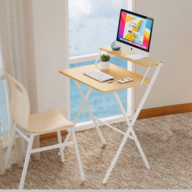 Levede Modern White Foldable Computer Desk with X-Frame Metal Legs and Composite Top, W/D/H: 110 x 56 x 84 cm