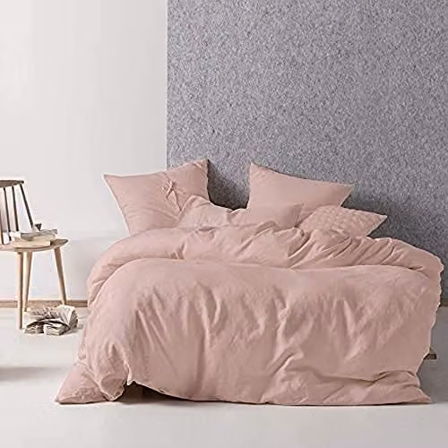 Linen House Nimes Linen Duvet Cover and Pillowcase Set, Pink, Duvet Cover: 90 x 200 cm, Pillowcase: 50 x 75 cm