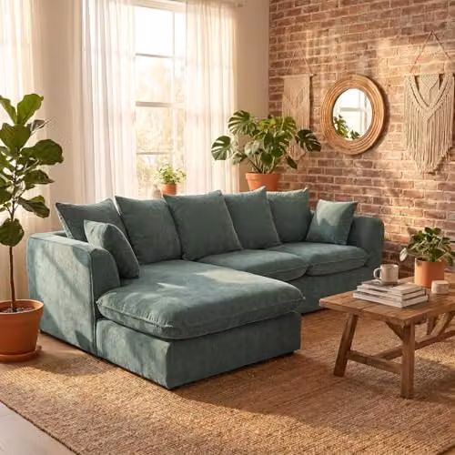 Abakus Direct Lucas Right Facing Corner Sofa in Green Velvet Chenille – 5
