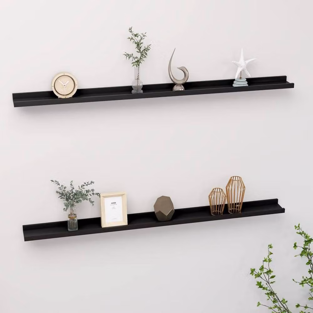 Berkfield Home Wall Mounted Shelves, 2 Piece Set, Black, W: 115 cm, D: 9 cm, H: 3 cm – 2
