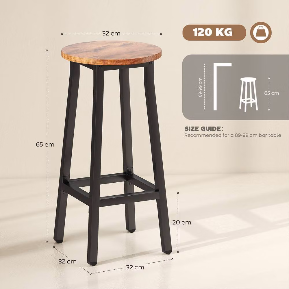 HOMCOM Industrial Breakfast Bar Stools with Footrest in Rustic Brown and Black – 3