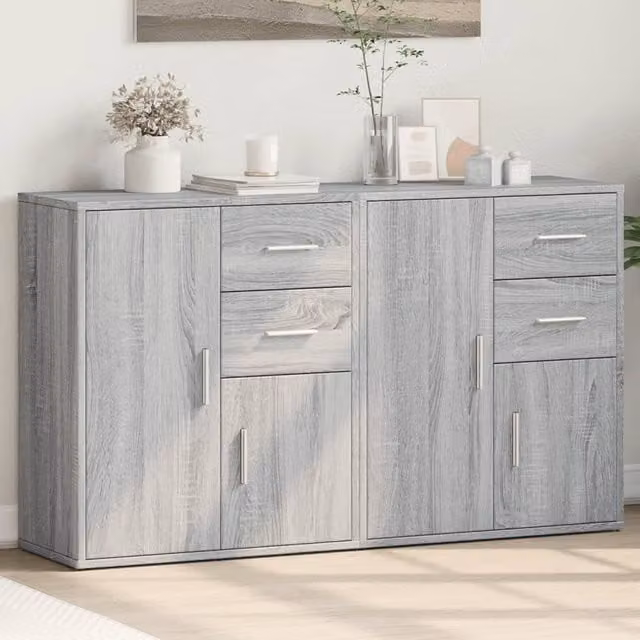 Berkfield Home Set of 2 Grey Sonoma Sideboards in Engineered Wood, W/D/H: 60 x 31 x 70 cm