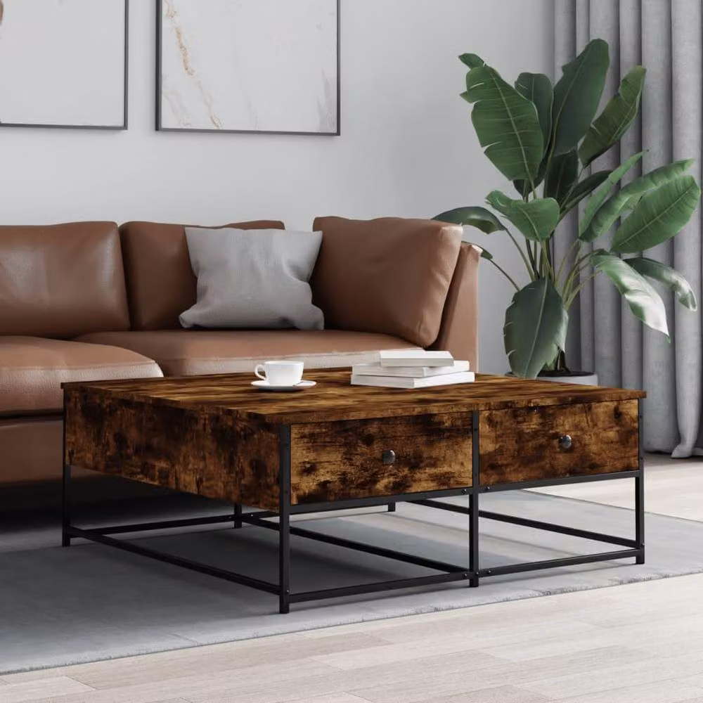 Berkfield Home Smoked Oak Coffee Table in Brown, W: 100 cm, D: 99 cm, H: 40 cm – 2