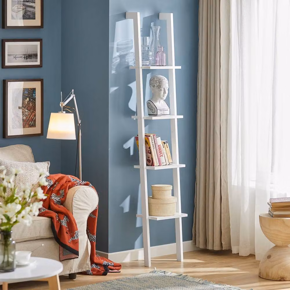 SoBuy Modern White Freestanding Ladder Shelf with Open Back Design – 2