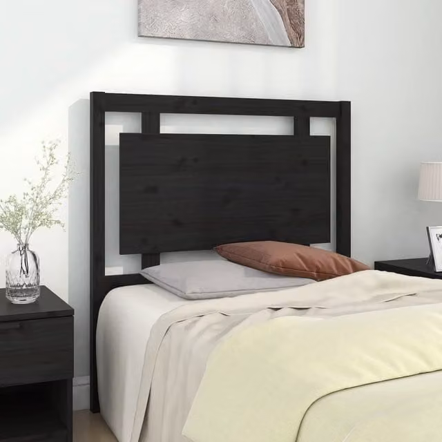 Berkfield Home Black Solid Pine Wood Bed Headboard, W/D/H: 95.5 x 4 x 100 cm – 1