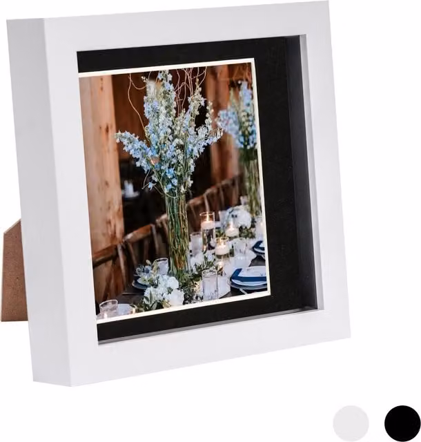 Nicola Spring Square 3D Shadow Box Single Photo Frame with Glass Aperture, White – 3