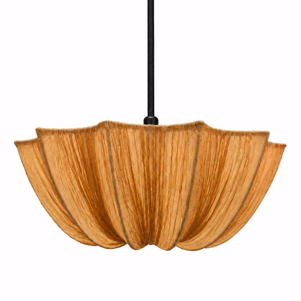 CGC Lighting Lilou Inverted Flower Ruffled Silk Fabric Ceiling Lampshade in Bronze Brown, Diameter: 52 cm – 2