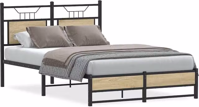 Berkfield Home Sonoma Oak Small Double Bed Frame in Brown, W/D/H: 120 x 190 cm