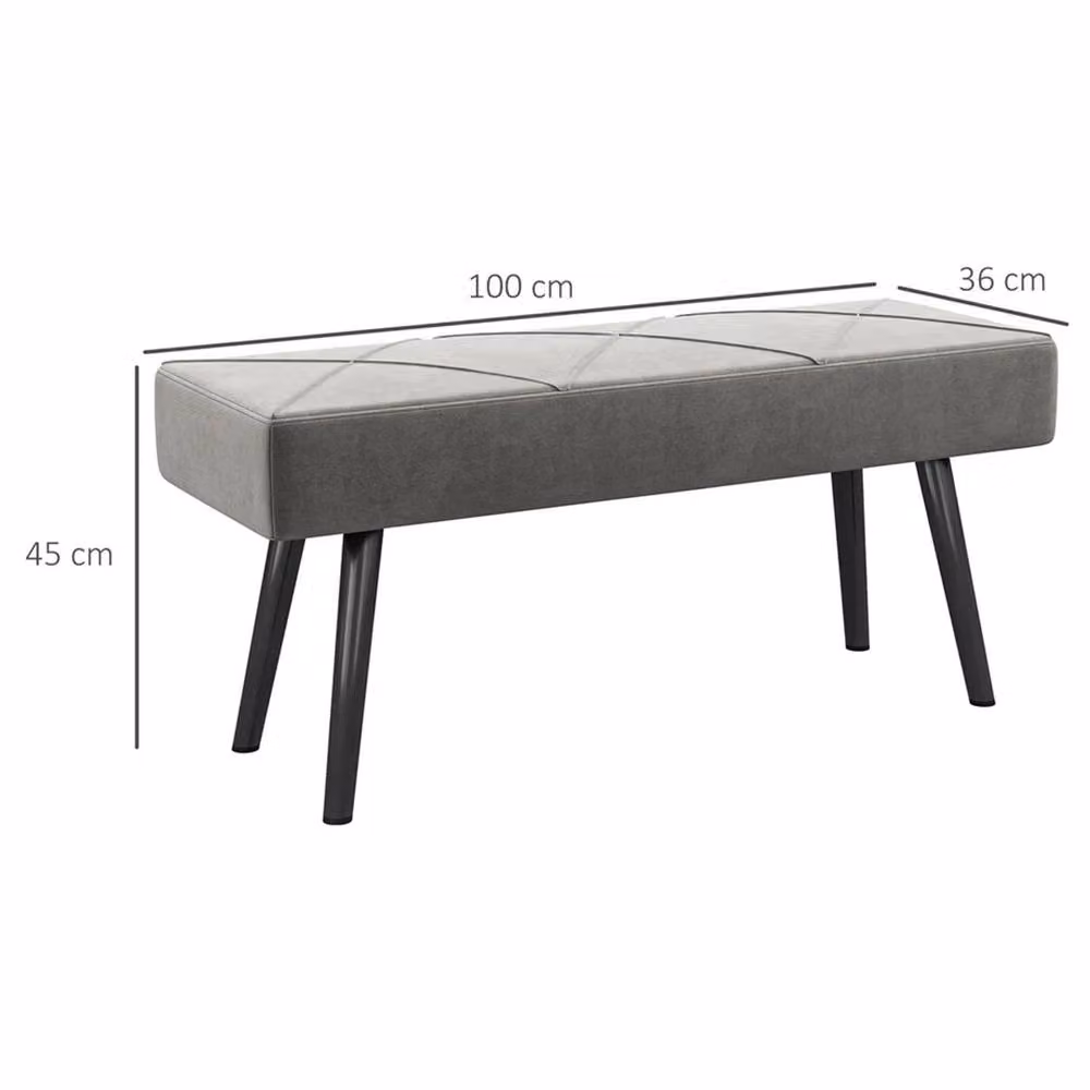 EONLION Grey Velvet Upholstered End of Bed Bench with Metal Frame, Width: 100 cm – 2