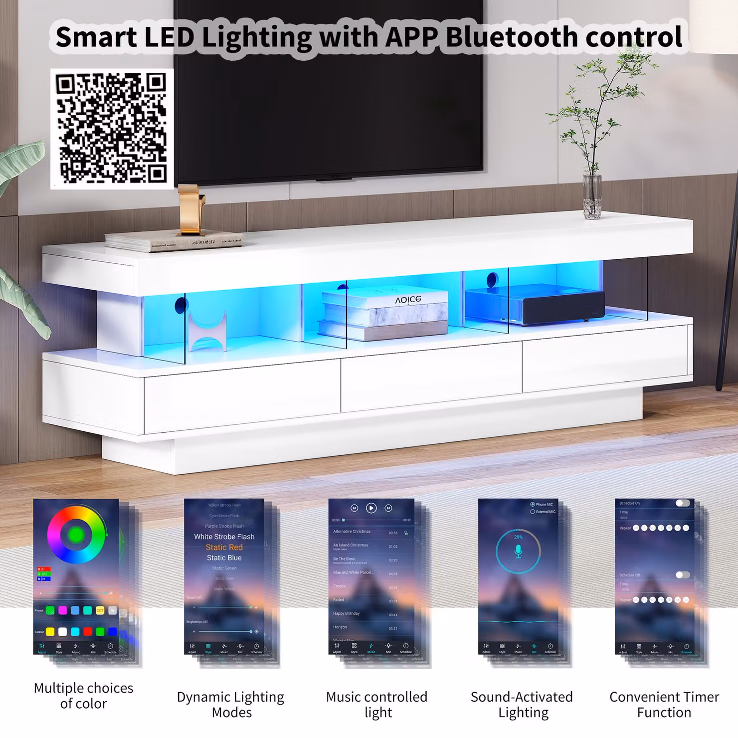 Aosom.UK Modern High Gloss TV Unit with Storage Drawers and Remote Control LED Lights in White, W/D/H: 160 x 38 x 50.5 cm – 4