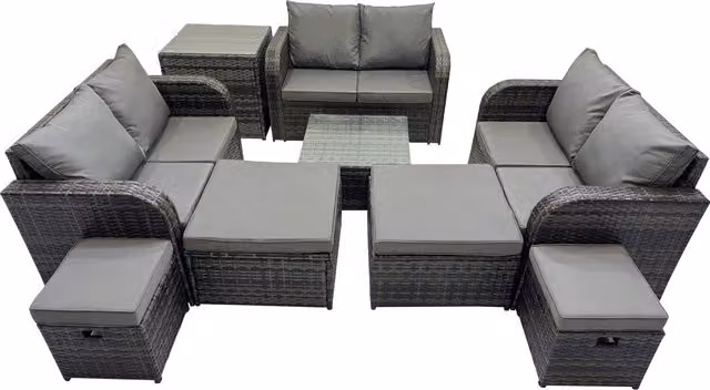 Fimous Rattan Garden Outdoor Furniture Set in Grey with Upholstered Cushions and Powder Coated Steel Frame