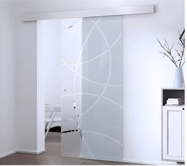 Vente-unique Modern Reversible Surface-Mounted Sliding Door in Clear Tempered Glass and Aluminium, H 205 x W 93 cm