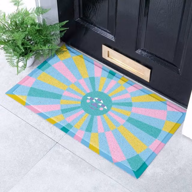 Artsy Mats Elizabeth Olwen Blue Sun Face Indoor/Outdoor Doormat, W/D/H: 70 x 40 cm