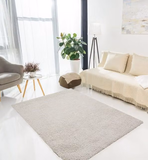 Rugstyle Super Comfy Teddy Plain Rectangular Rug in Ivory and Silver, W: 120 cm, D: 160 cm