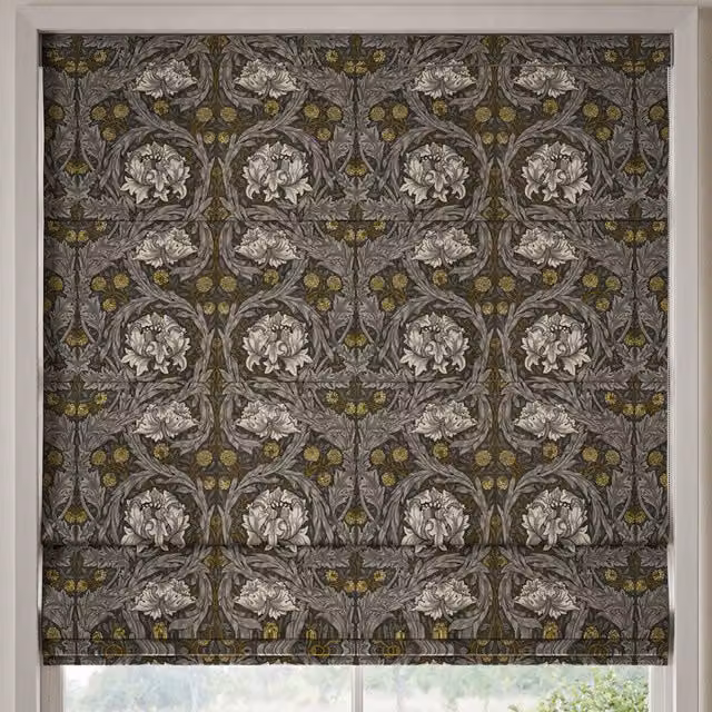 William Morris At Home African Marigold Floral Velvet Made to Measure Roman Blind in Brown, Grey and Multicolour