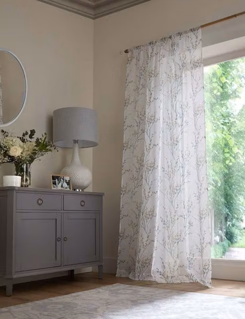 Laura Ashley Blue Mix Floral Sheer Voile Fabric Panel Slot Top Curtain, H: 229 cm x W: 135 cm