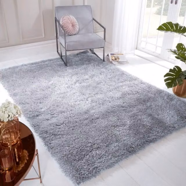 The Rug Shop UK Silver Handmade Plain Easy to Clean Polyester Area Rug W: 180 cm, D: 270 cm