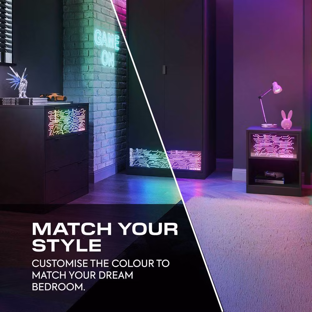 X Rocker NeoNite Black Bedside Table with Drawer and Integrated App Control LED Lighting – 3