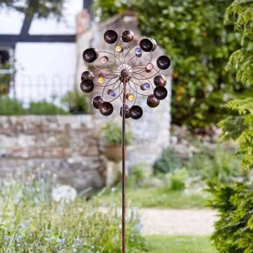 mysmartbuy Venti Wind Spinner with Solar Powered Crackle Globe in Bronze and Multicolour, H: 130 cm – 2