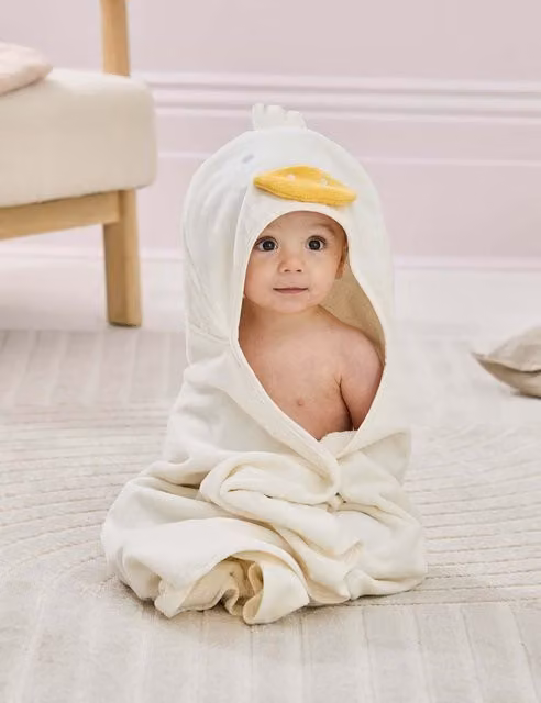 JoJo Maman Bébé Pure Cotton Duck Hooded Baby Towel in Beige