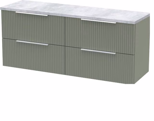 Balterley Tixall Fluted 4 Drawer Wall Hung Vanity Unit, Satin Green, W: 120 cm – 1