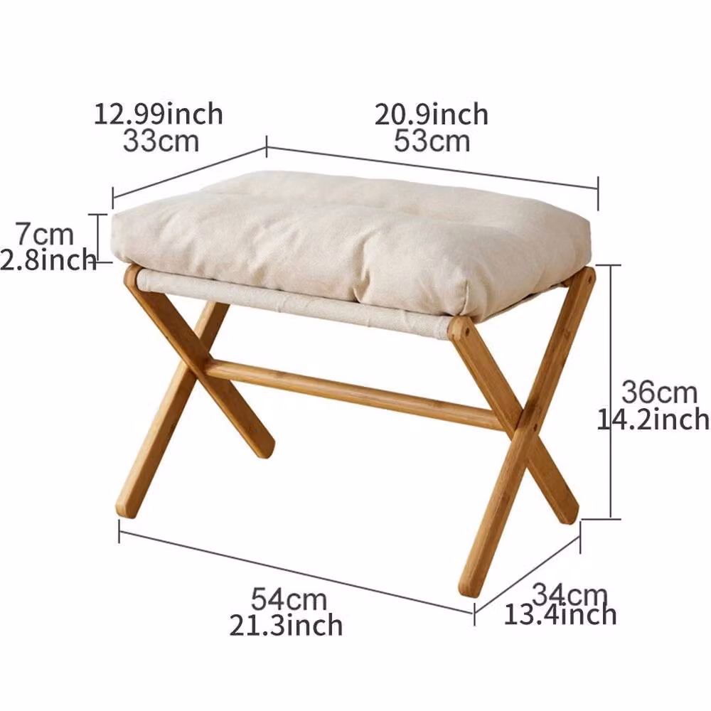 Kelvenix Beige Modern Foldable Footstool with Removable Velvet Fabric Cover – 2