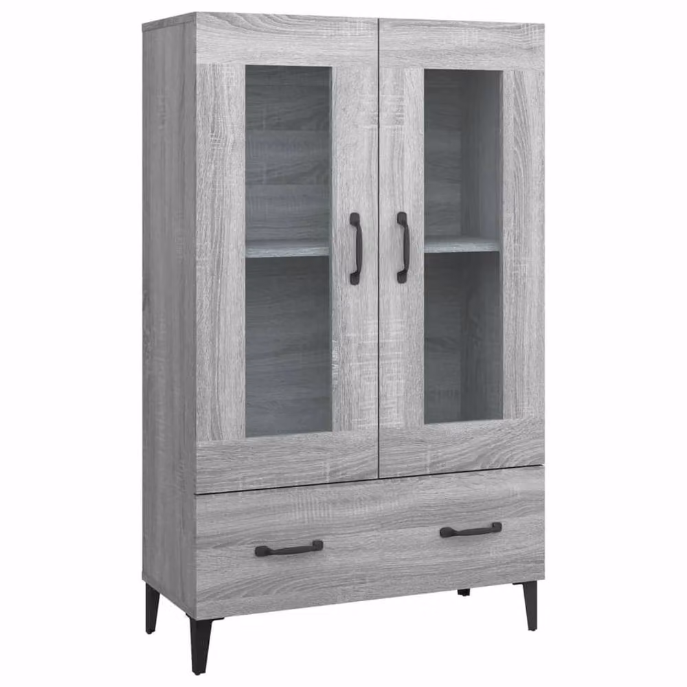 Berkfield Home Grey Sonoma Highboard with Glass Doors and Drawers, W/D/H: 70 x 31 x 115 cm – 2