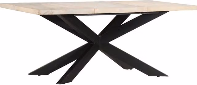 Berkfield Home Rectangular Dining Table in Brown Solid Mango Wood with X-Frame Metal Legs W/D/H: 180 x 90 x 76 cm
