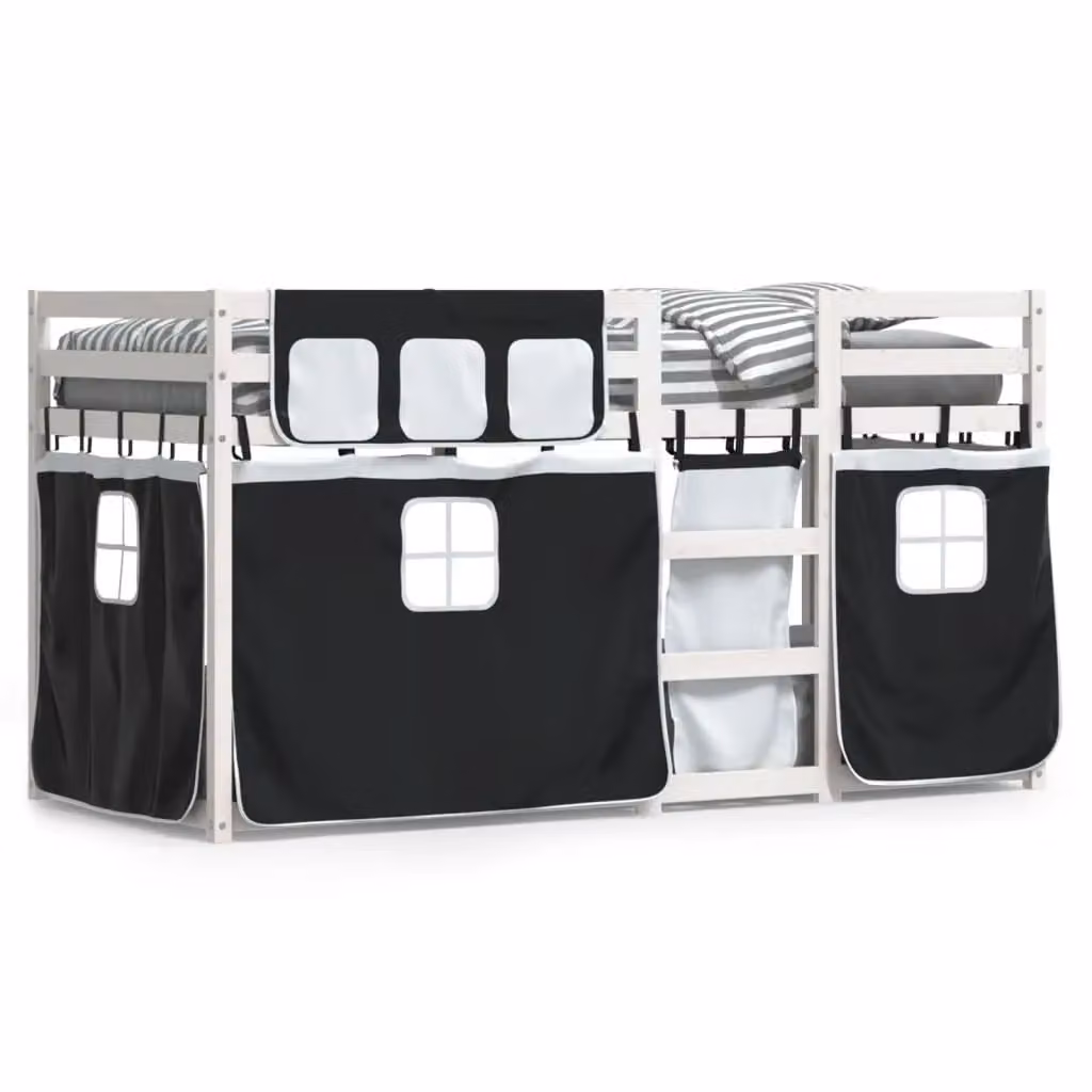 Berkfield Home Solid Wood Pine Bunk Bed in White and Black, W/D/H: 80 x 200 cm – 2