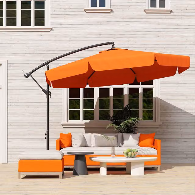 Outsunny Orange Cantilever Garden Banana Parasol Umbrella with Crank Handle