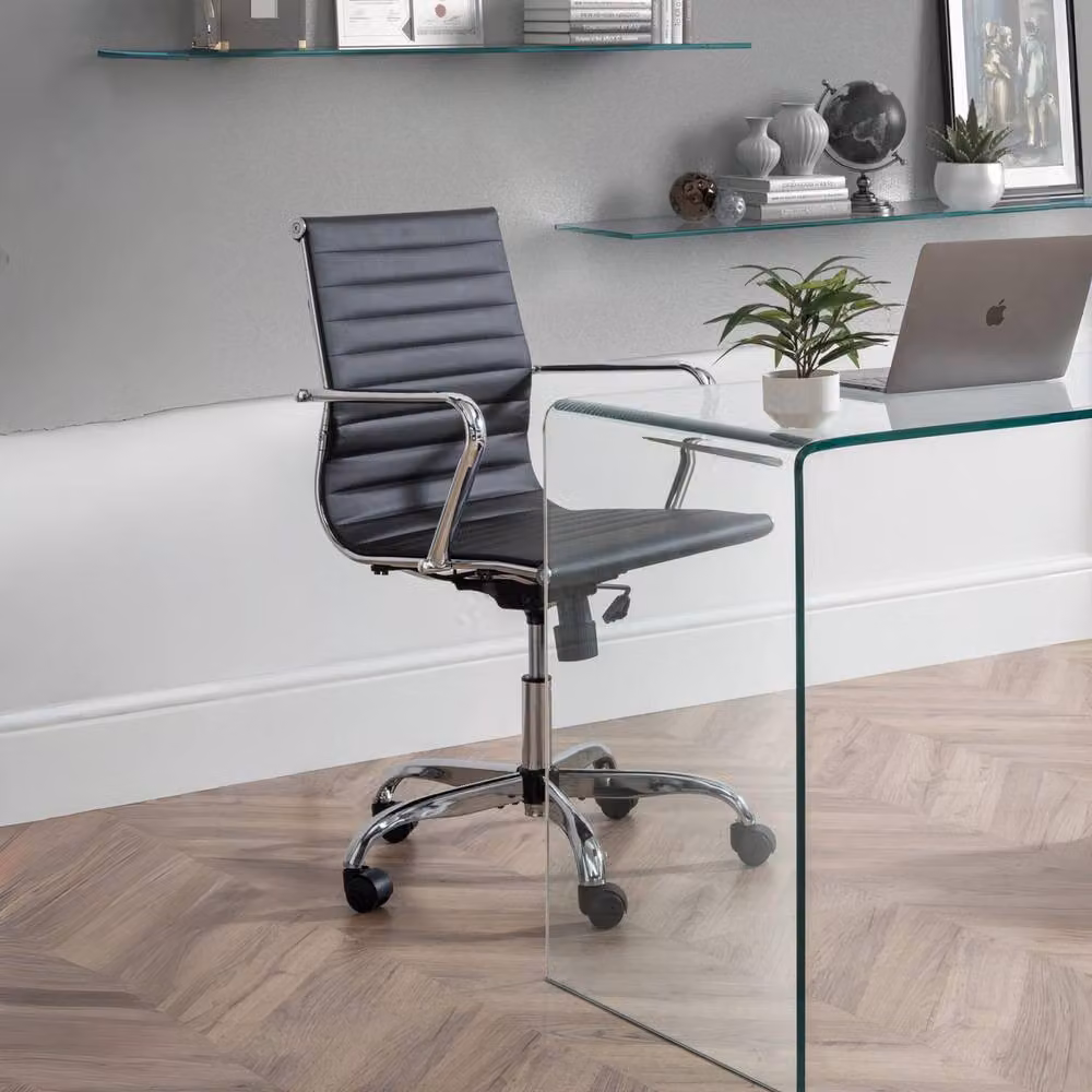 Cheshire Calder Executive Office Chair in Black Synthetic Leather and Chrome Metal – 2