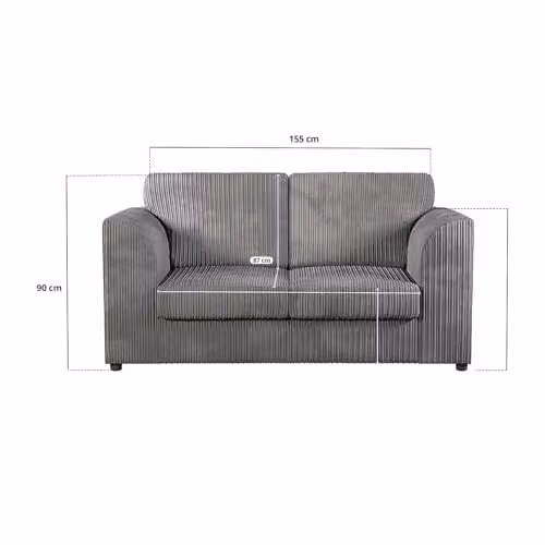SofaSelectionUk Ltd Jumbo Cord High Back 2-Seater Sofa in Grey Striped Fabric, W/D/H: 155 x 87 x 90 cm – 3